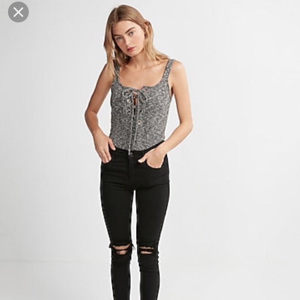 Express Lace-up Grommet Thong Bodysuit